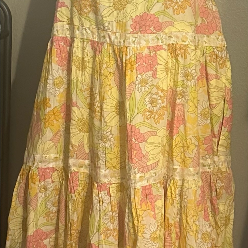 Aerie Yellow and Pink Tiered Maxi Skirt Resort Wear